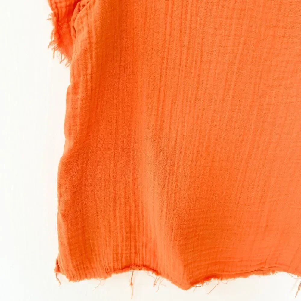 Stark X Gauze Ruffle Sleeve V Neck Orange Top Small